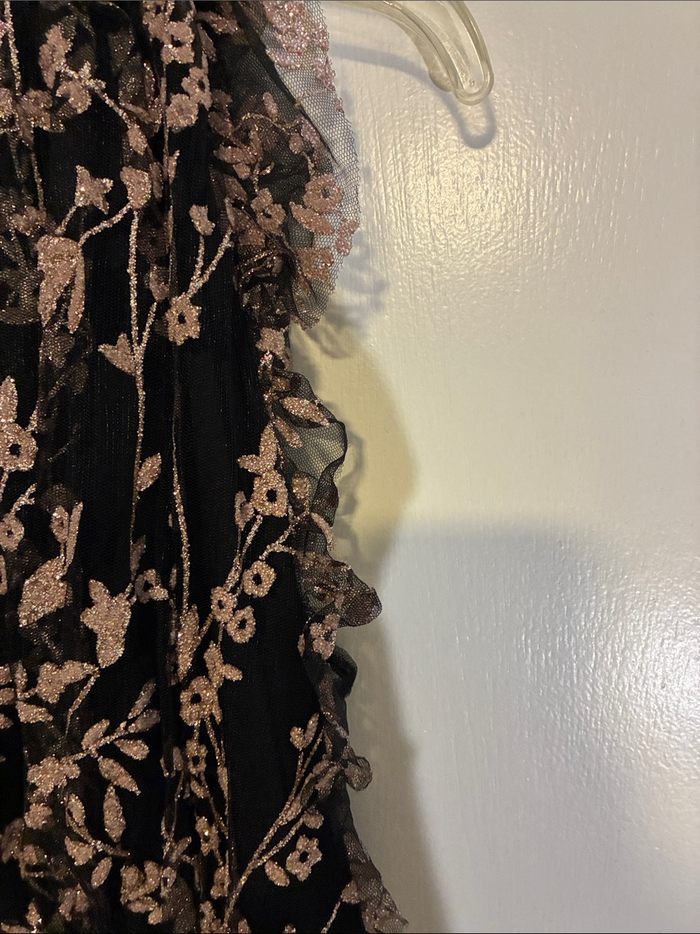 Black Maxi Dress with Delicate Pink/Gold Sparkling Floral Embroidery - Picture 3 of 8